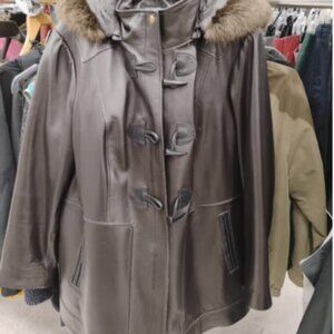 BGSD 2X Leather Women's Jacket RN 146648 coffee brown color